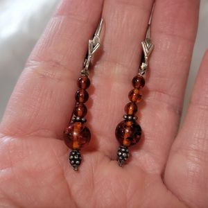 Vintage Amber Sterling Drop Earrings